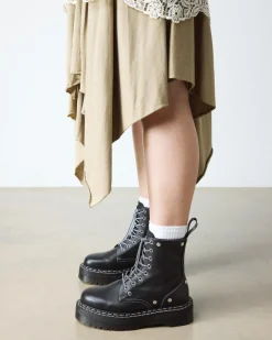 Jadon Monochrome Sendal Leather Platform Boots in Black