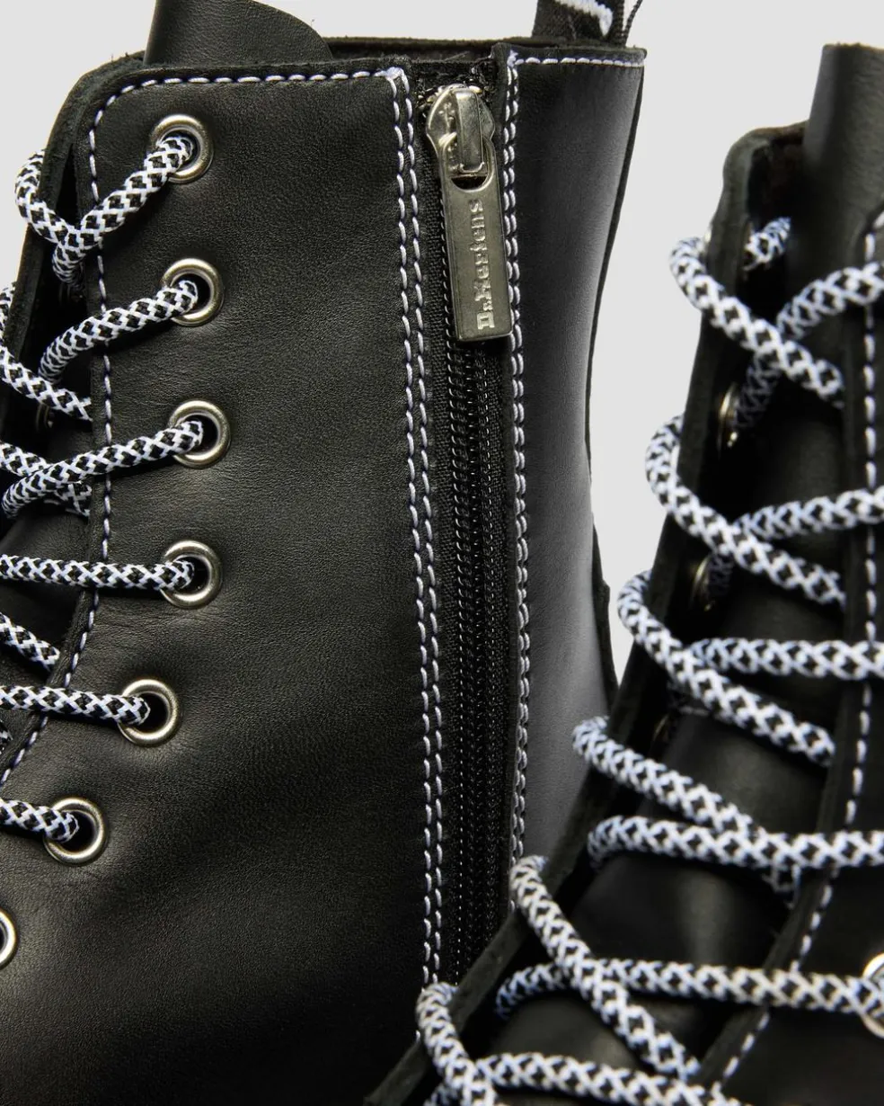 Jadon Monochrome Sendal Leather Platform Boots in Black