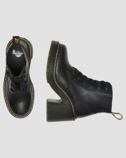 Jesy Sendal Leather Lace Up Flared Heel Boots in Black