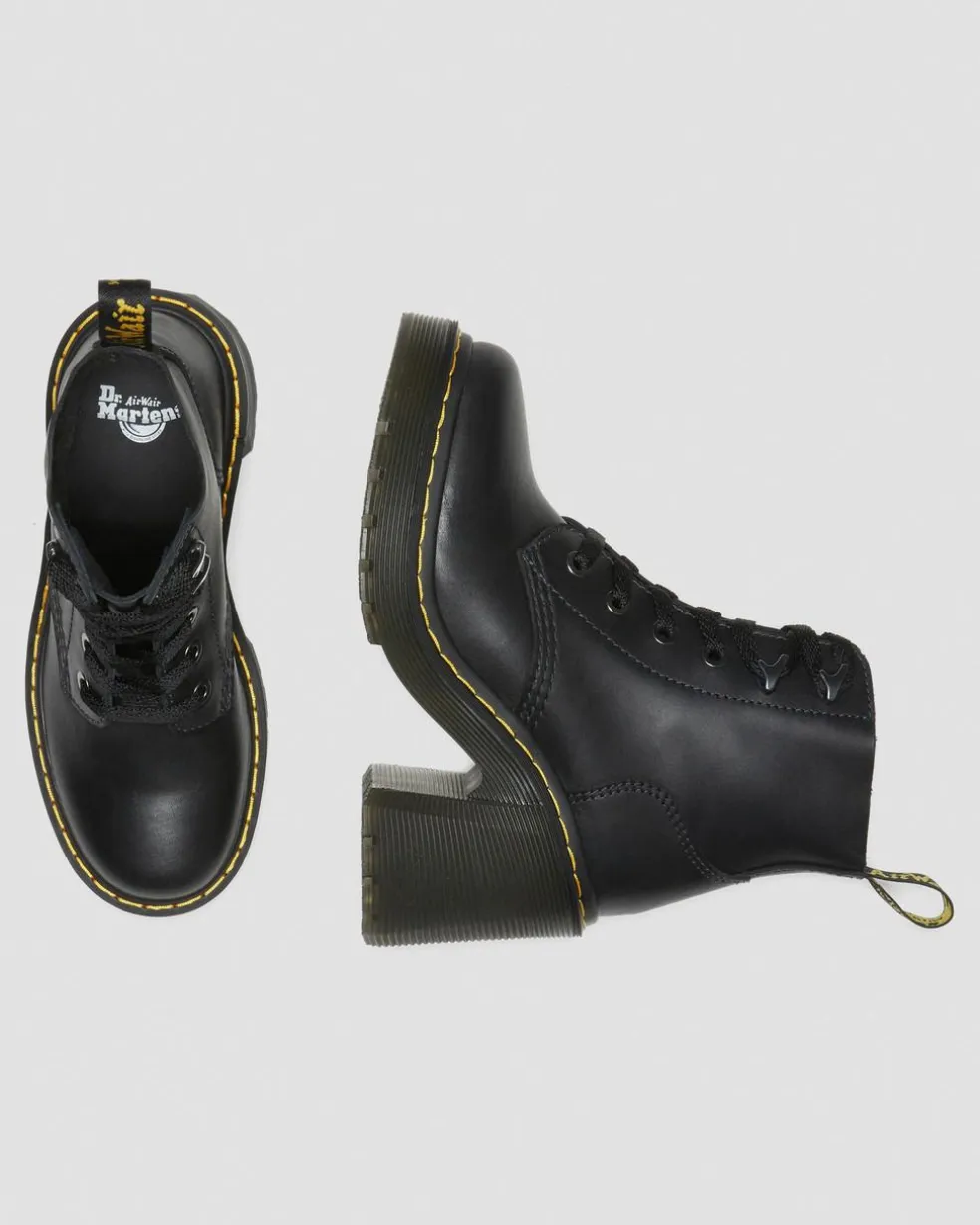 Jesy Sendal Leather Lace Up Flared Heel Boots in Black