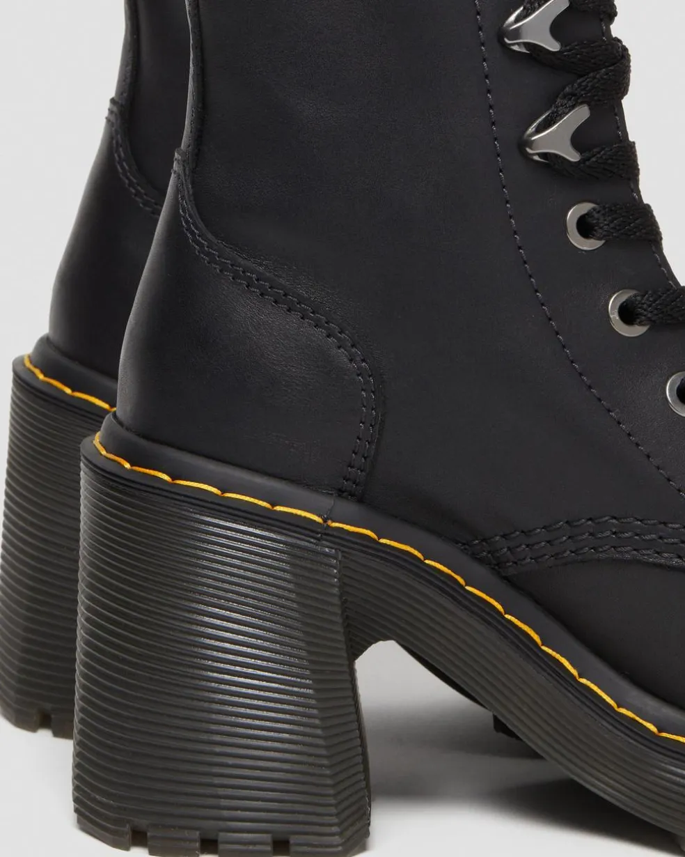 Jesy Sendal Leather Lace Up Flared Heel Boots in Black