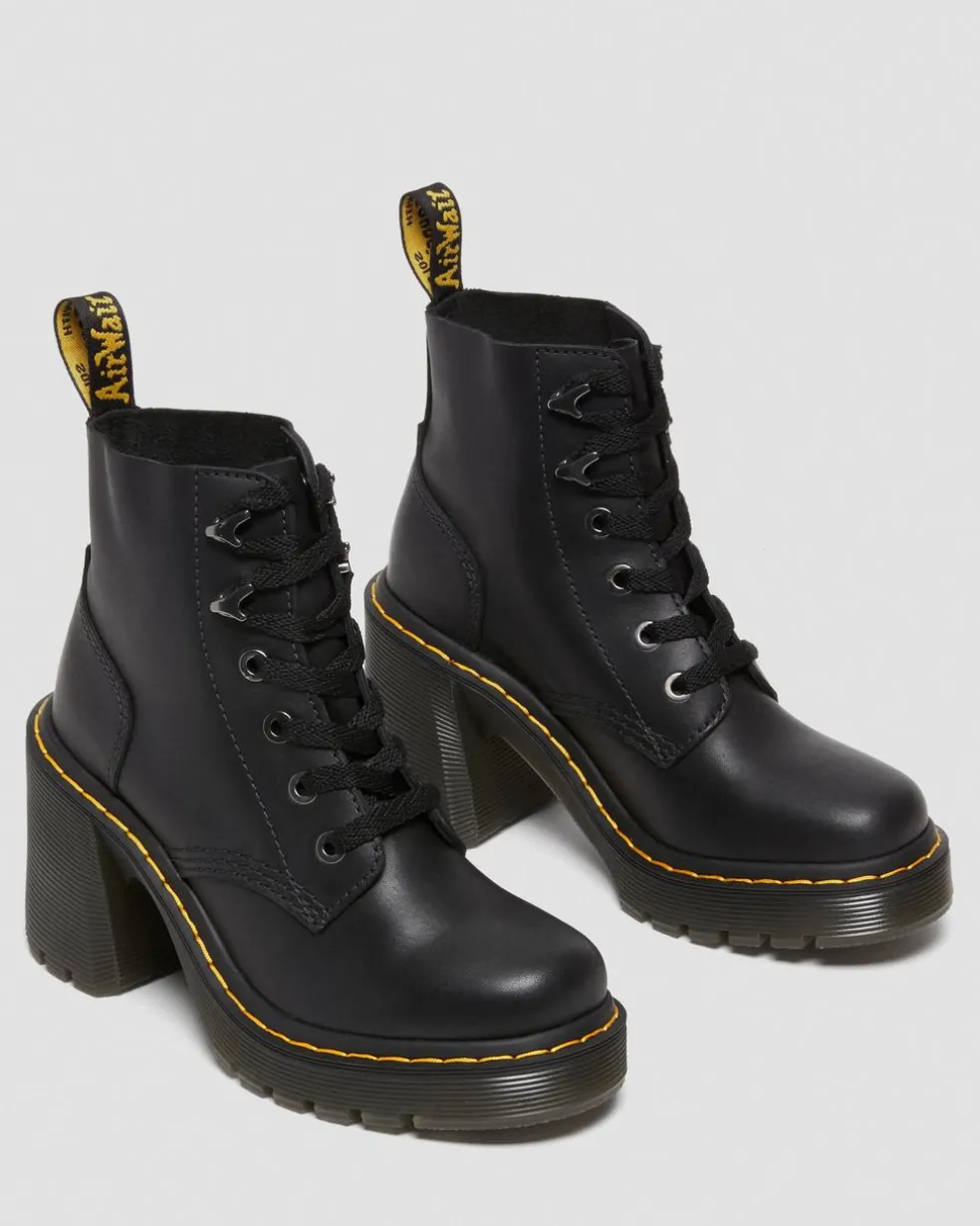 Jesy Sendal Leather Lace Up Flared Heel Boots in Black