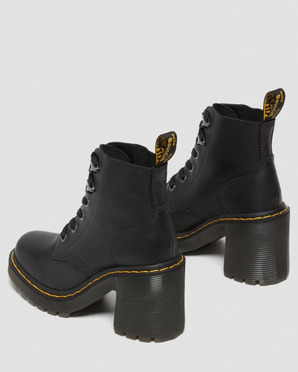 Jesy Sendal Leather Lace Up Flared Heel Boots in Black