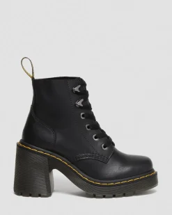 Jesy Sendal Leather Lace Up Flared Heel Boots in Black