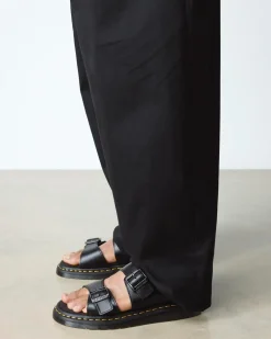 Josef Analine Leather Buckle Slide Sandals in Black