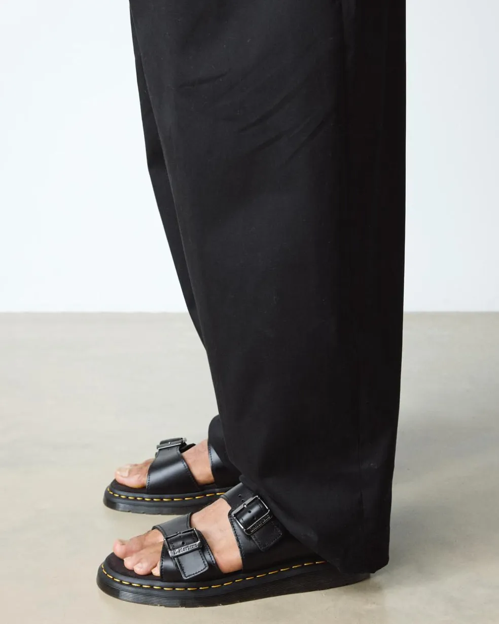 Josef Analine Leather Buckle Slide Sandals in Black