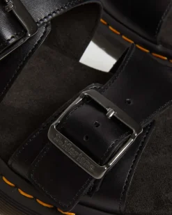 Josef Analine Leather Buckle Slide Sandals in Black