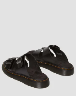 Josef Analine Leather Buckle Slide Sandals in Black