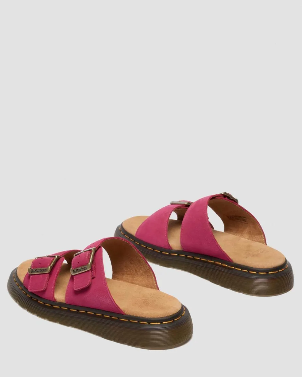 Josef Nubuck Leather Slide Sandals in Fuchsia Pink