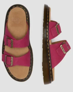 Josef Nubuck Leather Slide Sandals in Fuchsia Pink