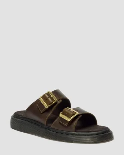 Josef Two Strap Leather Sandals in Olive