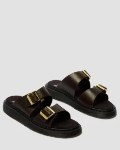 Josef Two Strap Leather Sandals in Olive