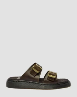 Josef Two Strap Leather Sandals in Olive