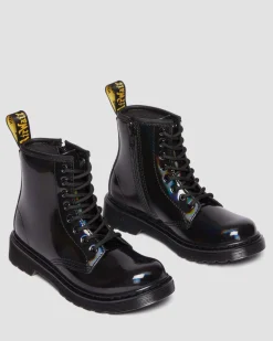 Junior 1460 Rainbow Patent Leather Lace Up Boots in Black