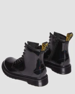 Junior 1460 Rainbow Patent Leather Lace Up Boots in Black