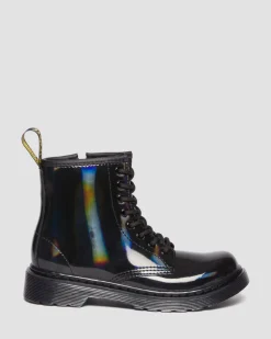 Junior 1460 Rainbow Patent Leather Lace Up Boots in Black