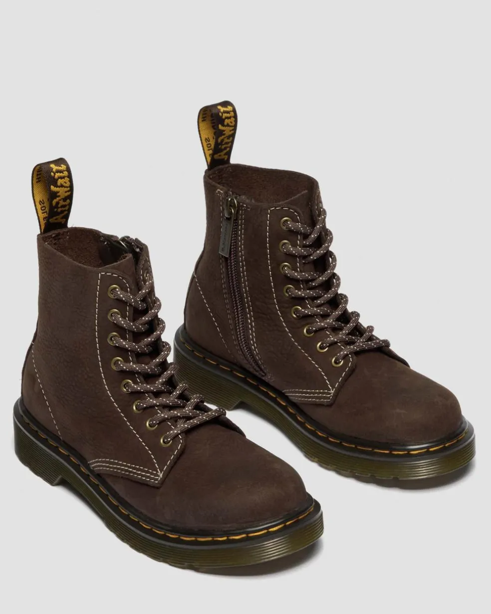 Junior 1460 Tumbled Nubuck Boots in Dark Brown
