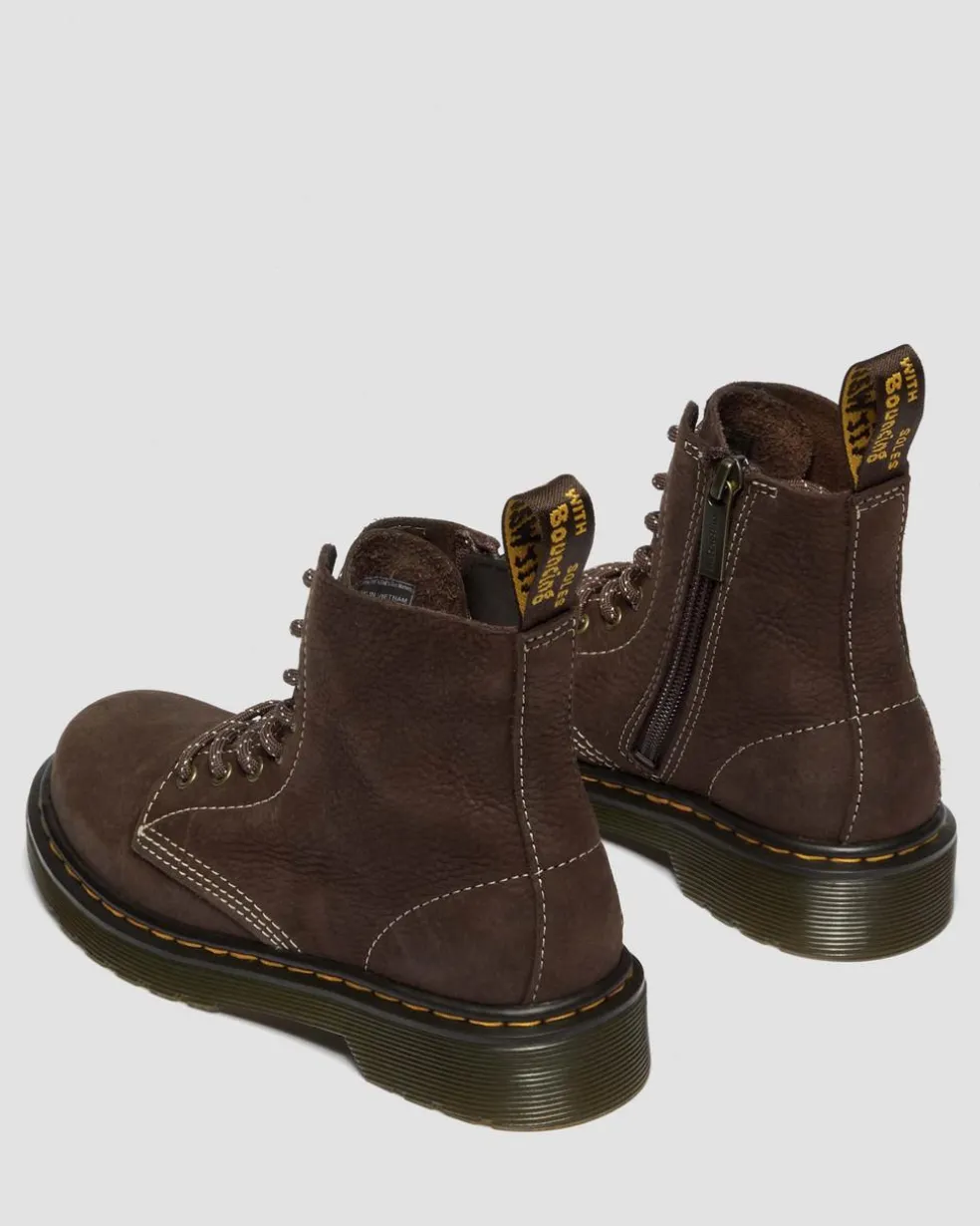 Junior 1460 Tumbled Nubuck Boots in Dark Brown