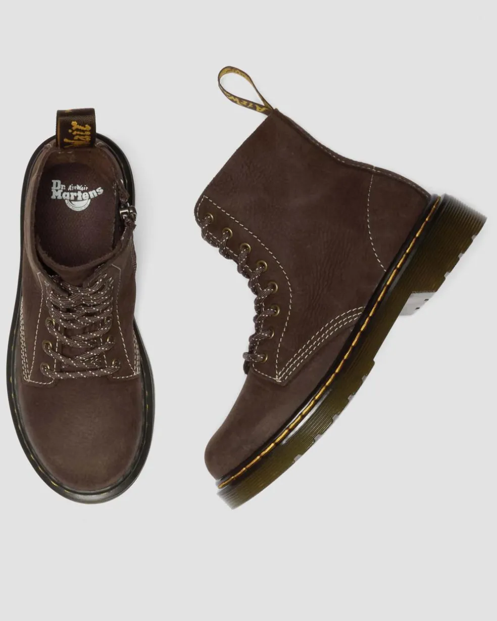 Junior 1460 Tumbled Nubuck Boots in Dark Brown