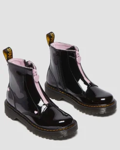 Junior Heart Nappa Patent Leather Pull-on Boots in Black