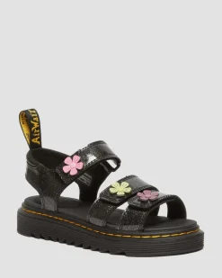 Junior Klaire Coated Glitter Velcro Sandals in Black
