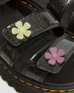 Junior Klaire Coated Glitter Velcro Sandals in Black