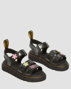 Junior Klaire Coated Glitter Velcro Sandals in Black