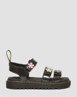 Junior Klaire Coated Glitter Velcro Sandals in Black