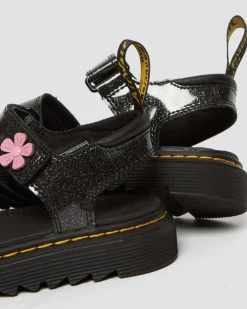 Junior Klaire Coated Glitter Velcro Sandals in Black