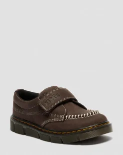 Junior Raffe Strap Tumbled Nubuck Strap Shoes in Dark Brown