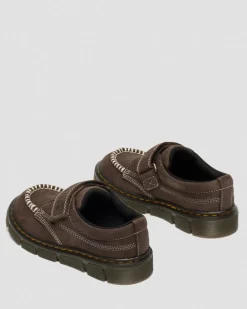 Junior Raffe Strap Tumbled Nubuck Strap Shoes in Dark Brown