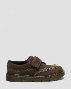 Junior Raffe Strap Tumbled Nubuck Strap Shoes in Dark Brown