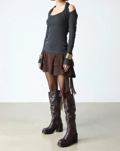 Kasey Kinsley Leather Knee High Heeled Boots in Dark Brown