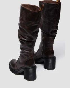 Kasey Kinsley Leather Knee High Heeled Boots in Dark Brown
