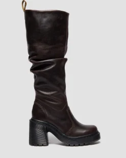 Kasey Kinsley Leather Knee High Heeled Boots in Dark Brown