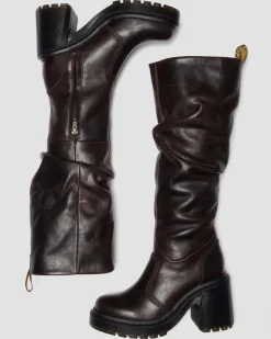 Kasey Kinsley Leather Knee High Heeled Boots in Dark Brown