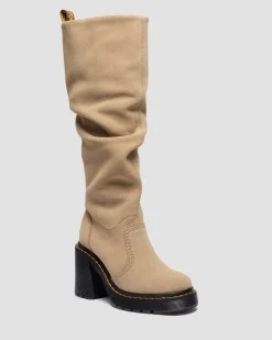 Kasey Suede Knee High Heeled Boots in Savannah Tan