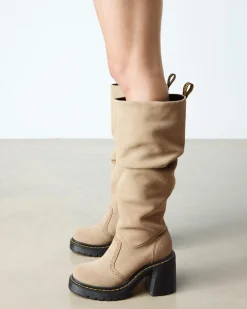 Kasey Suede Knee High Heeled Boots in Savannah Tan