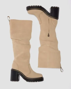 Kasey Suede Knee High Heeled Boots in Savannah Tan