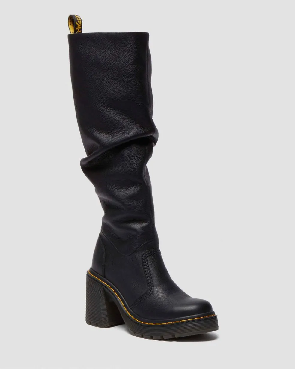 Kasey Virginia Leather Tall Heeled Boots in Black