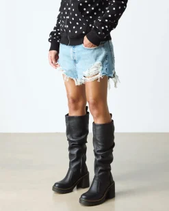 Kasey Virginia Leather Tall Heeled Boots in Black