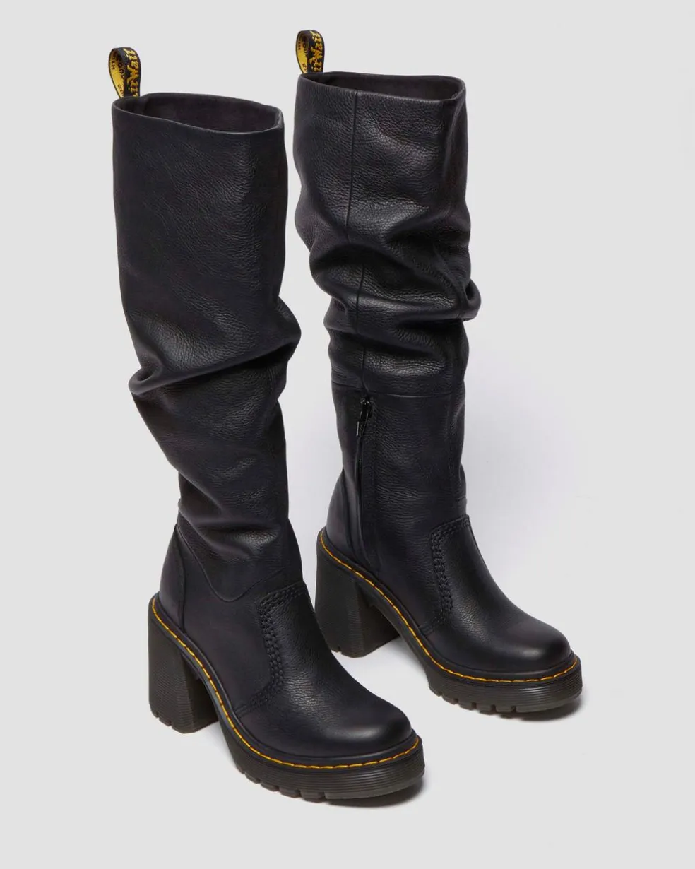 Kasey Virginia Leather Tall Heeled Boots in Black