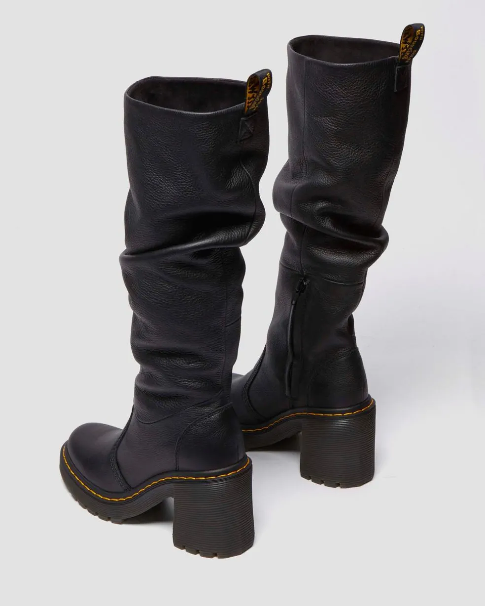 Kasey Virginia Leather Tall Heeled Boots in Black
