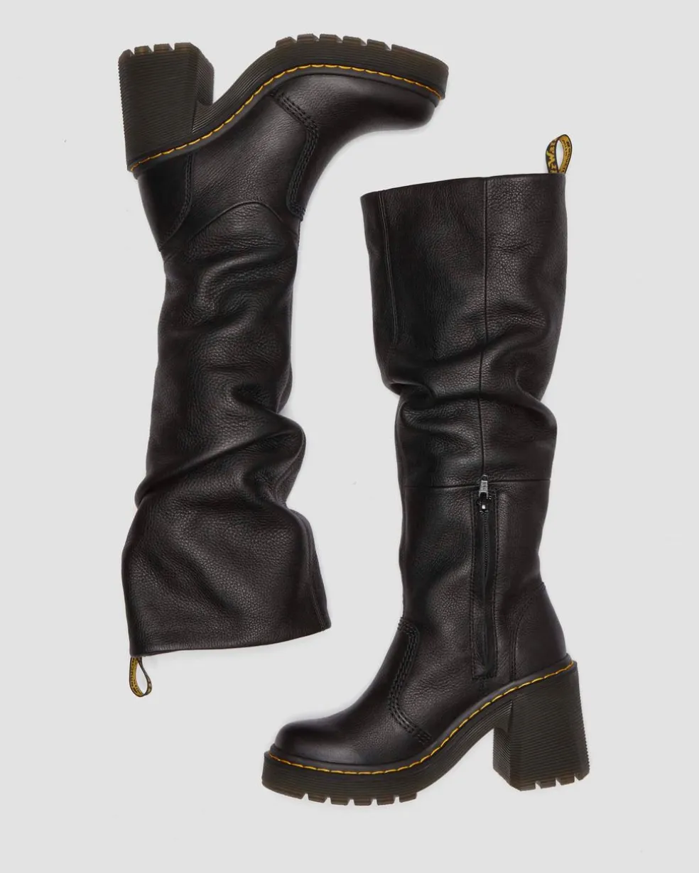 Kasey Virginia Leather Tall Heeled Boots in Black