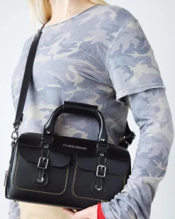Kiev Leather Top Handle Bag in Black