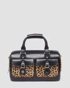 Leopard Print Hair-On Top Handle Bag in Black