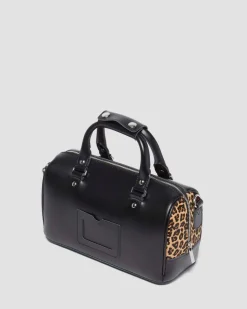 Leopard Print Hair-On Top Handle Bag in Black