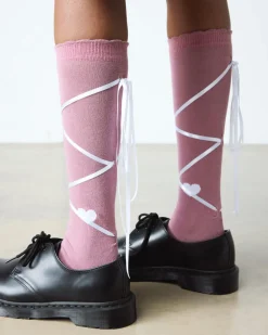 Long Lace-Up Organic Cotton Blend Socks