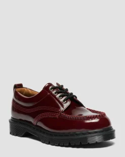 Lowell Lacquered Moc Toe Shoes in Cherry Red