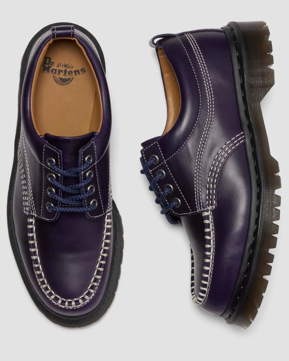 LOWELL LEATHER MOC TOE SHOES in Midnight Blue